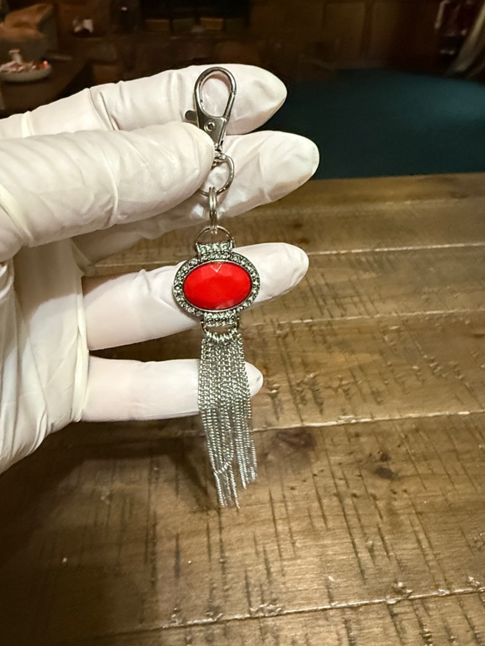 Red Stone Tassel Keychain Charm